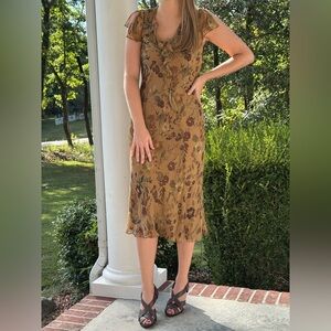 Charter Club Tan Floral Midi Dress Size 10